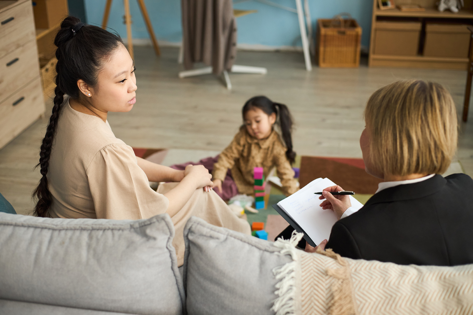 Modern counseling office with a warm, inviting atmosphere